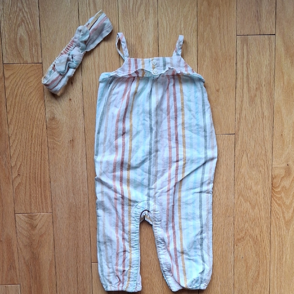 Gap Baby Girl Striped Jumpsuit with Headband 6-12m